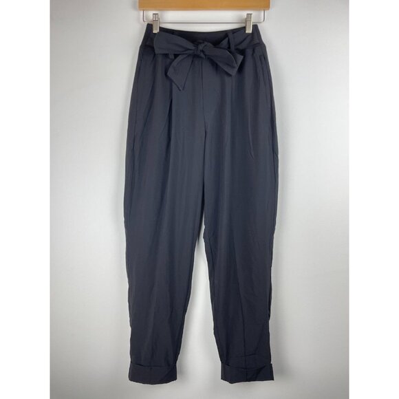 ATHLETA Cardiff Pants Straight Leg High Rise Black Tie Belt Waist Size 4 - Picture 1 of 8